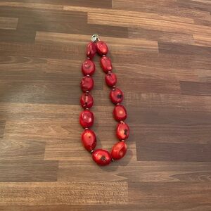 Bold Red Coral 925 Beaded Necklace